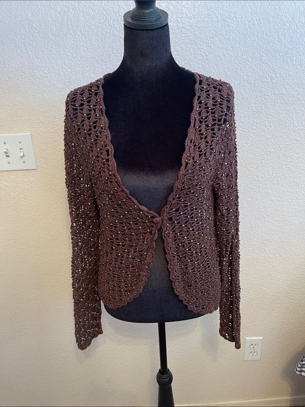 West End Petite Crochet Cardigan with Pearl Details